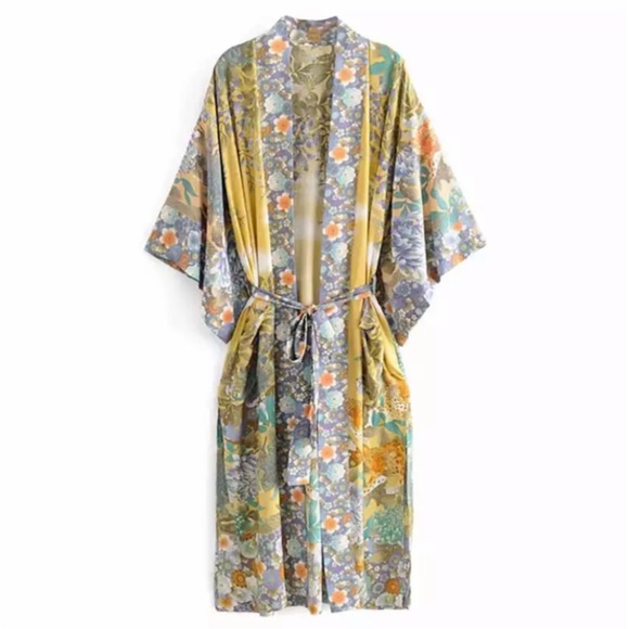 SOLD OUT Yellow Gypsy Willow Floral Open Kimono Duster - Picture 4 of 7